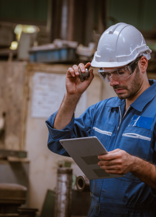 Trabajador en terreno con tablet en mano